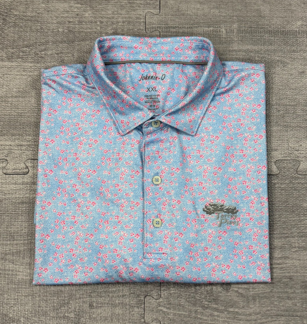 Torrey Pines x Johnnie-O Polo Shirt Mens XXL Blue AOP Floral Print Golf Preppy